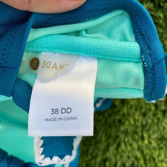 Shade and Shore blue Teal Bikini with Crochet detail Top 38DD Bottoms L BOHO - Picture 6 of 9